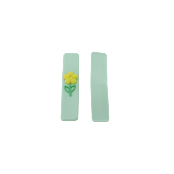 PLASTIC BEADS - RUBBER 3D - FOR GLUING - TAPE 01 WITH FLOWER - 65x12x3mm MINT-YELLOW-GREEN - PACKAGE 30pcs.