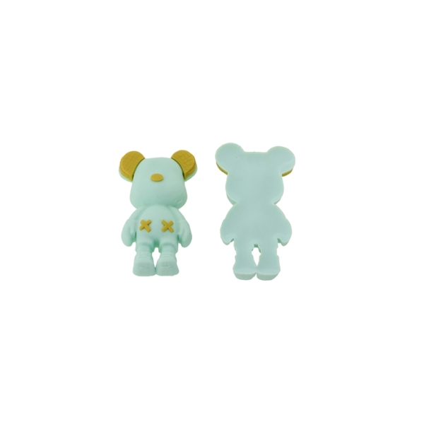 PLASTIC BEADS - RUBBER 3D - FOR GLUING - BEAR 34 - 26x47x7mm MINT-YELLOW (DARK) - 6pcs.