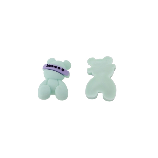 PLASTIC BEADS - RUBBER 3D - FOR GLUING - BEAR 35 WITH TAPE - 24x40x7mm MINT-PURPLE (LIGHT) - 6pcs.