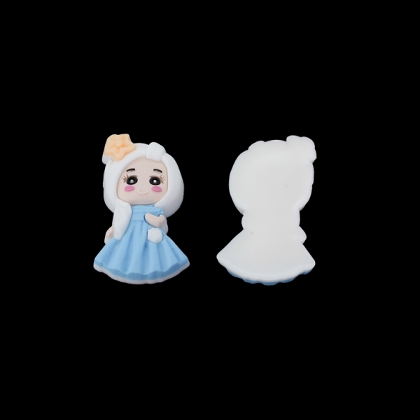 PLASTIC BEADS - RUBBER 3D - FOR GLUING - GIRL 20 - 26x53x7mm WHITE-BLUE (LIGHT)-PEACH - 4pcs.