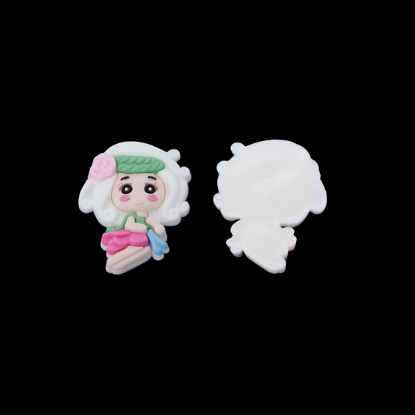 PLASTIC BEADS - RUBBER 3D - FOR GLUING - GIRL 21 - 36x50x7mm WHITE-GREEN-PINK - PACKAGE 20pcs.