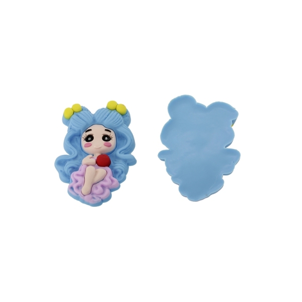 PLASTIC BEADS - RUBBER 3D - FOR GLUING - GIRL 22 - 37x55x7mm BLUE-PURPLE (LIGHT)-RED - 2pcs.