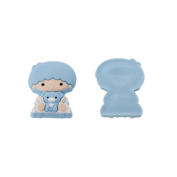 PLASTIC BEADS - RUBBER 3D - FOR GLUING - GIRL 23 WITH BEAR - 38x53x10mm BLUE-ECRU-WHITE - 2pcs.
