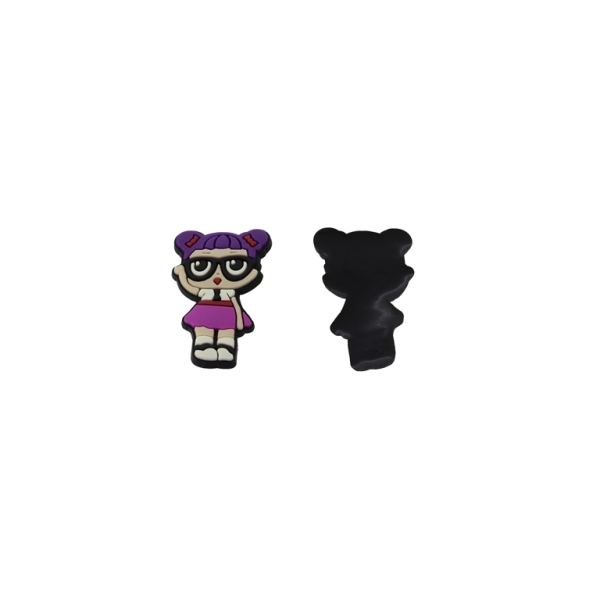 PLASTIC BEADS - RUBBER 3D - FOR GLUING - GIRL 24 - 22x35x3mm PURPLE-CYCLAMEN-ECRU - 10pcs.