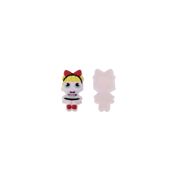 PLASTIC BEADS - RUBBER 3D - FOR GLUING - GIRL 25 - 18x35x3mm RED-YELLOW-RESEDA - PACKAGE 50pcs.
