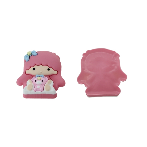 PLASTIC BEADS - RUBBER 3D - FOR GLUING - GIRL 28 WITH BEAR - 45x53x10mm ROSE DUST-WHITE-PINK (LIGHT) - 2pcs.