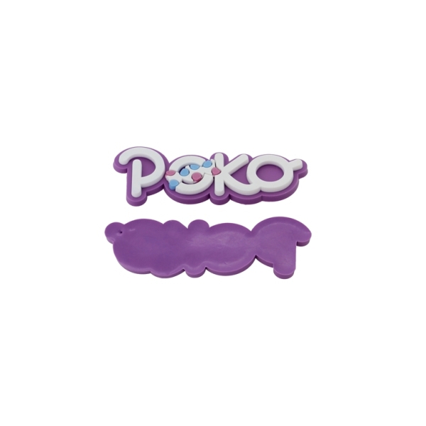 PLASTIC BEADS - RUBBER 3D - FOR GLUING - ROKO INSCRIPTIONS 01 - 64x23x4mm WHITE-PURPLE-BLUE - 6pcs.