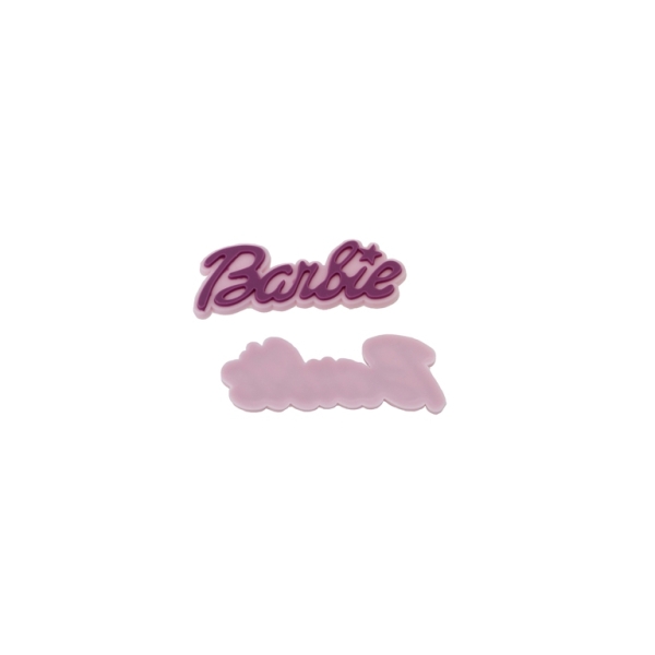 PLASTIC BEADS - RUBBER 3D - FOR GLUING - BARBIE INSCRIPTIONS 01 - 45x17x3mm PINK (LIGHT)-PURPLE - 10pcs.