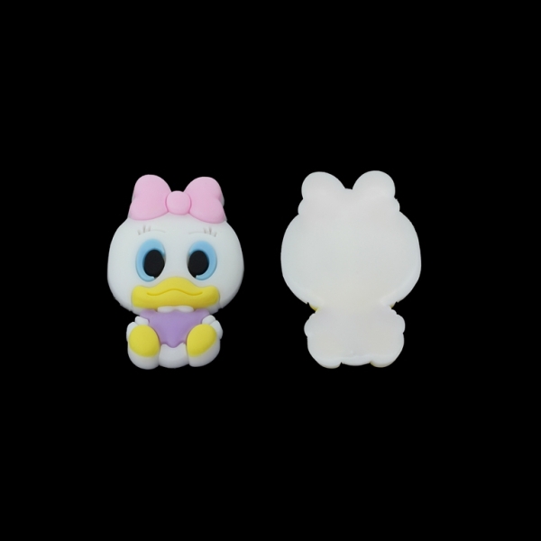 PLASTIC BEADS - RUBBER 3D - FOR GLUING - DAISY DUCK 03 - 33x56x7mm WHITE-PINK-YELLOW - 2pcs.