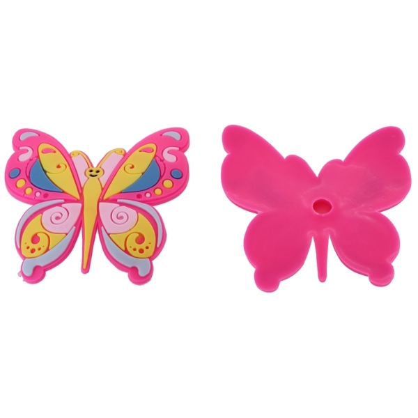 PLASTIC BEADS - RUBBER 3D - FOR GLUING - BUTTERFLY 02 - 60x65x3mm PINK ELECTRICAL-YELLOW-BLUE - 4pcs.
