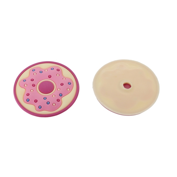 PLASTIC BEADS - RUBBER 3D - FOR GLUING - DONUT 05 - 51x3mm PINK-ECRU-BLUE - 4pcs.
