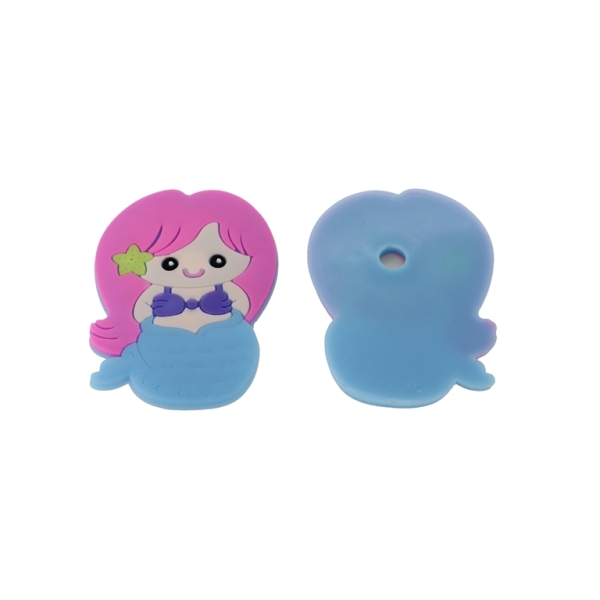 PLASTIC BEADS - RUBBER 3D - FOR GLUING - MERMAID 02 - 43x60x3mm PINK-BLUE-PURPLE - 4pcs.