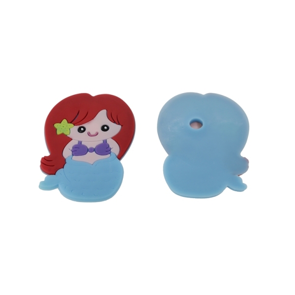 PLASTIC BEADS - RUBBER 3D - FOR GLUING - MERMAID 02 - 43x60x3mm RED-PINK (LIGHT)-BLUE - PACKAGE 20pcs.