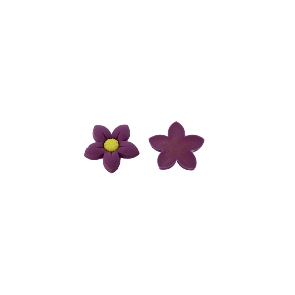 PLASTIC BEADS - RUBBER 3D - FOR GLUING - FLOWER 18 - 24x3mm PURPLE-YELLOW - 10pcs.