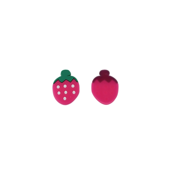 PLASTIC BEADS - RUBBER 3D - FOR GLUING - STRAWBERRY 15 - 20x29x2mm PINK (DARK)-GREEN-WHITE - 20pcs.