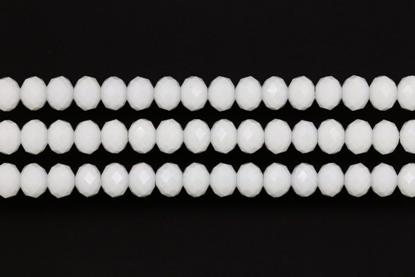 GLASS BEADS - FACETED RONDELLE CRYSTALS - 10х8mm - OPAQUE - WHITE 048 - STRING (70pcs.) Hole-1.5mm