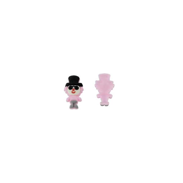 PLASTIC BEADS - RUBBER 3D - FOR GLUING - CLOWN 01 WITH HAT - 14x27x5mm PINK (LIGHT)-BLACK-ECRU - 10pcs.