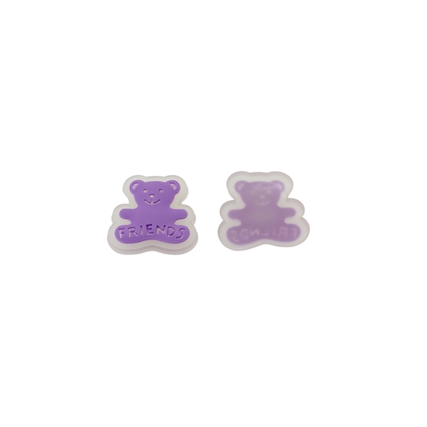 PLASTIC BEADS - RUBBER 3D - FOR GLUING - BEAR 38 - 27x28x4mm TRANSPARENT-PURPLE - 10pcs.
