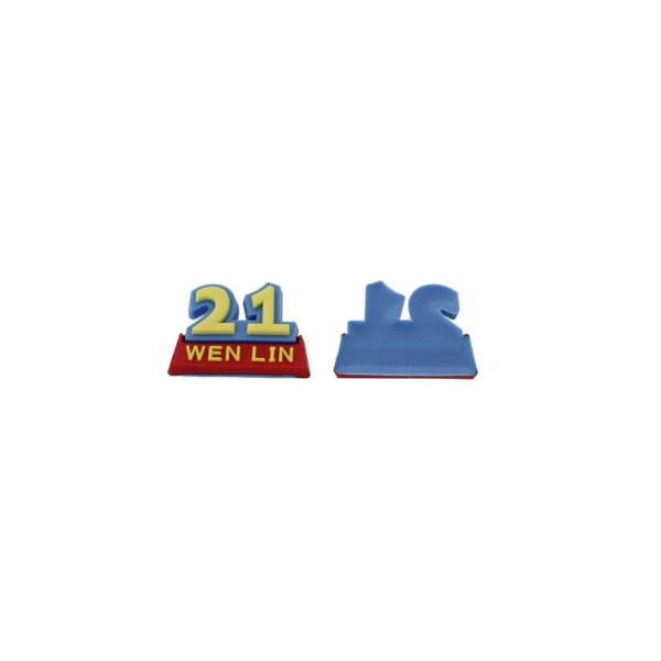 PLASTIC BEADS - RUBBER 3D - FOR GLUING - INSCRIPTIONS WITH NUMBERS 01 - 27x20x4mm BLUE-YELLOW-RED - 10pcs.