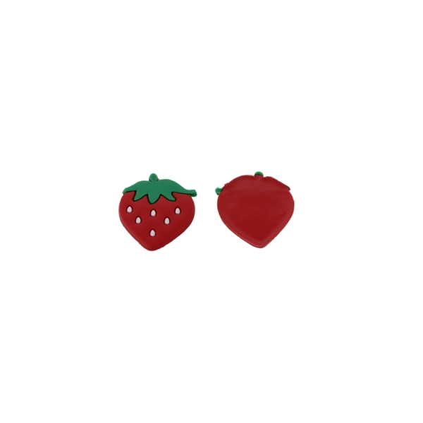 PLASTIC BEADS - RUBBER 3D - FOR GLUING - STRAWBERRY 16 - 24x28x2mm GREEN-RED-WHITE - 10pcs.
