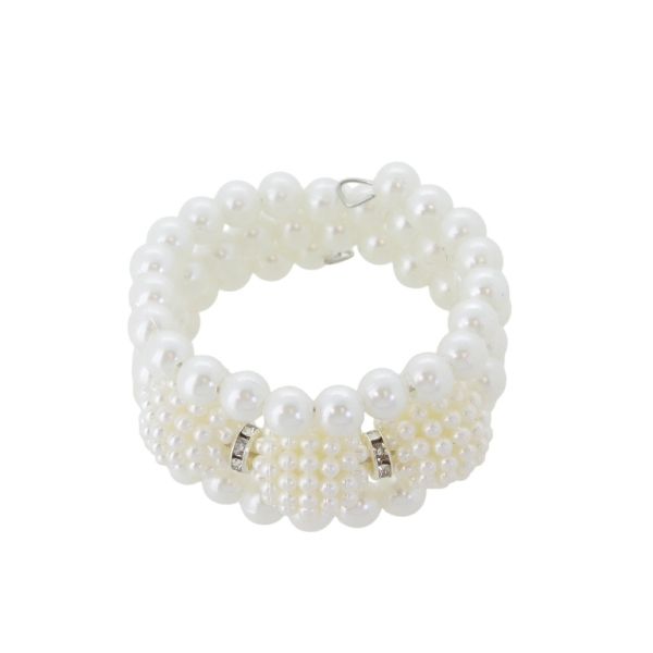 JEWELRY - CHILDREN'S BRACELET - MEMORY WIRE AND PEARLS - RASPBERRY G144 - WHITE AND ECRU - PACKAGE 12pcs.