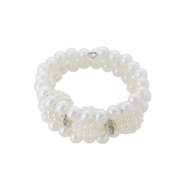 JEWELRY - CHILDREN'S BRACELET - MEMORY WIRE AND PEARLS - RASPBERRY G144 - NICKEL AND ECRU - 1pc.