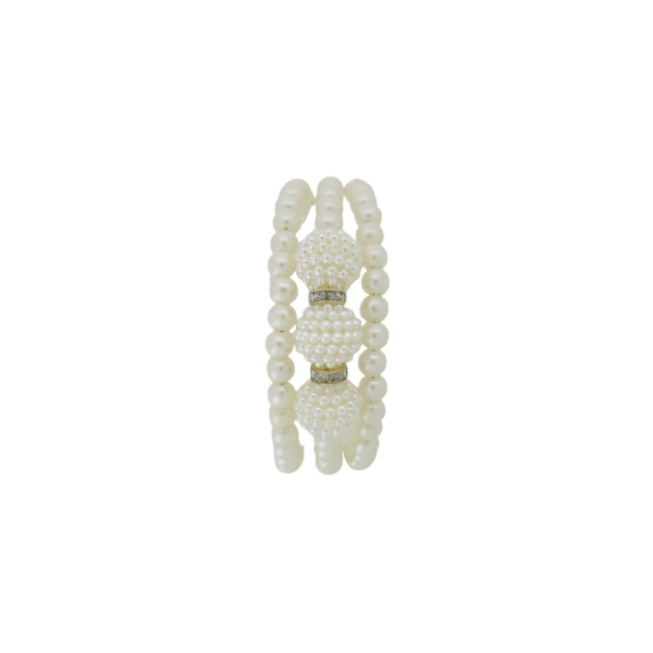 JEWELRY - CHILDREN'S BRACELET - MEMORY WIRE AND PEARLS - RASPBERRY G144 - NICKEL AND ECRU (DARK) - PACKAGE 12pcs.
