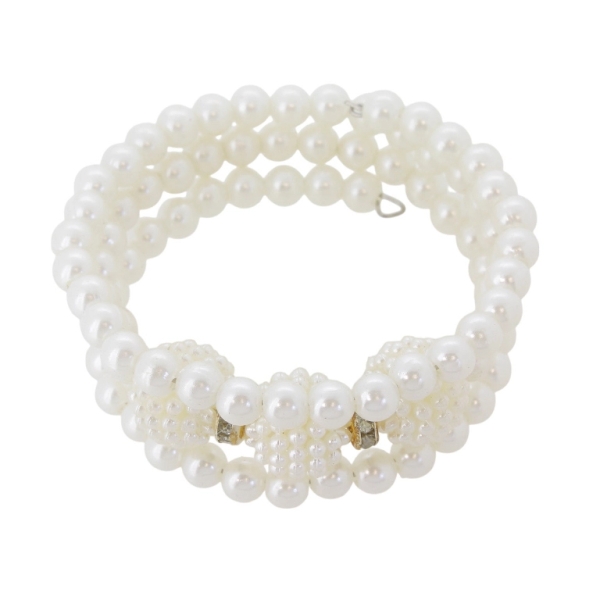 JEWELRY - CHILDREN'S BRACELET - MEMORY WIRE AND PEARLS - RASPBERRY G144 - NICKEL AND ECRU (DARK) - PACKAGE 12pcs.