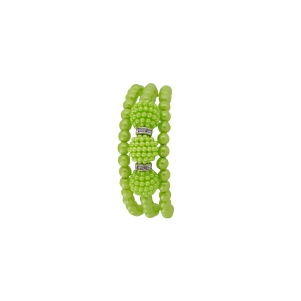 JEWELRY - CHILDREN'S BRACELET - MEMORY WIRE AND PEARLS - RASPBERRY G144 - NICKEL AND GREEN (LIGHT) - PACKAGE 12pcs.