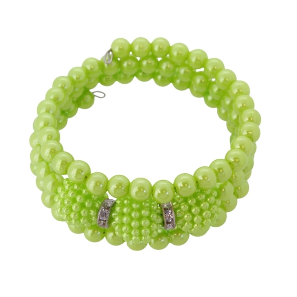 JEWELRY - CHILDREN'S BRACELET - MEMORY WIRE AND PEARLS - RASPBERRY G144 - NICKEL AND GREEN (LIGHT) - PACKAGE 12pcs.