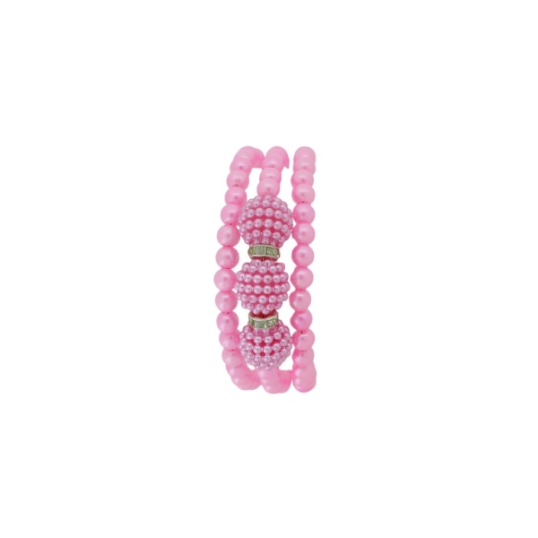 JEWELRY - CHILDREN'S BRACELET - MEMORY WIRE AND PEARLS - RASPBERRY G144 - NICKEL AND PINK - PACKAGE 12pcs.