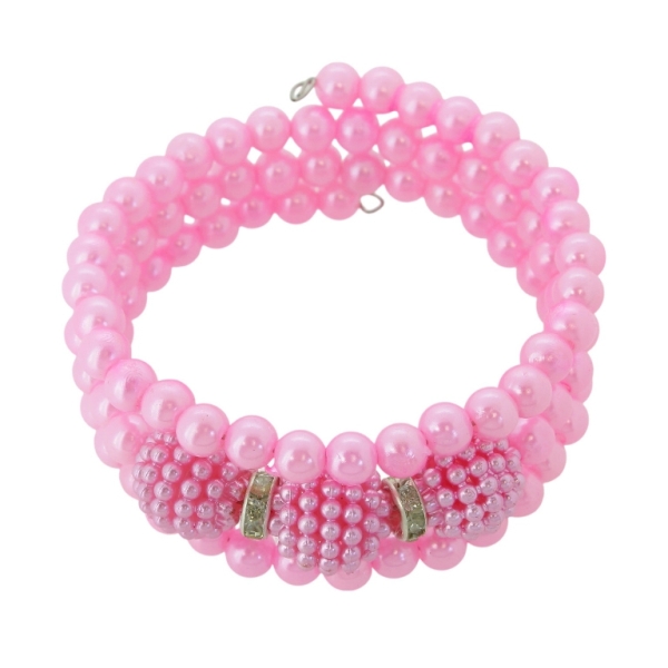 JEWELRY - CHILDREN'S BRACELET - MEMORY WIRE AND PEARLS - RASPBERRY G144 - NICKEL AND PINK - PACKAGE 12pcs.