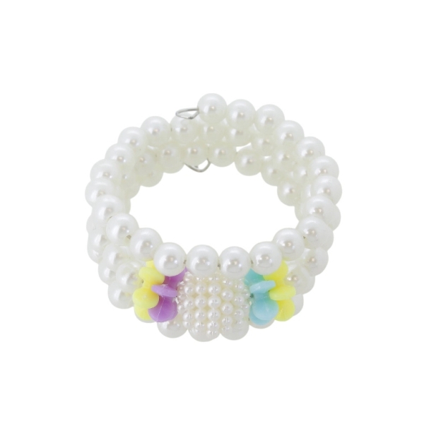 JEWELRY - CHILDREN'S BRACELET - MEMORY WIRE AND PEARLS - RASPBERRY G145 - ECRU AND MIX - PACKAGE 12pcs.