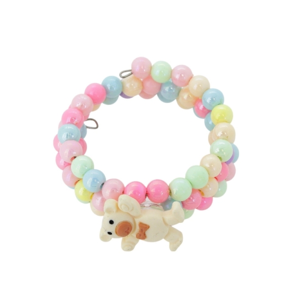 JEWELRY - CHILDREN'S BRACELET - MEMORY WIRE AND PLASTIC - BEAR G167 - ECRU (DARK)-BROWN-MIX - PACKAGE 12pcs.