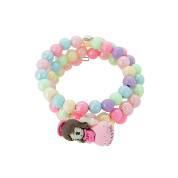 JEWELRY - CHILDREN'S BRACELET - MEMORY WIRE AND PLASTIC - GIRL G170 - ORANGE-ECRU-MIX - 1pc.