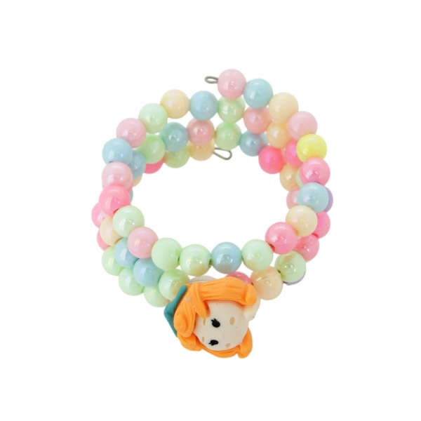 JEWELRY - CHILDREN'S BRACELET - MEMORY WIRE AND PLASTIC - GIRL G172 - PINK-BROWN-MIX - 1pc.