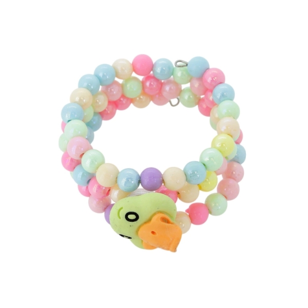 JEWELRY - CHILDREN'S BRACELET - MEMORY WIRE AND PLASTIC - DUCK G165 - YELLOW-ORANGE-MIX - PACKAGE 12pcs.