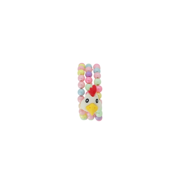 JEWELRY - CHILDREN'S BRACELET - MEMORY WIRE AND PLASTIC - CHICKEN G163 - WHITE-YELLOW-MIX - 1pc.