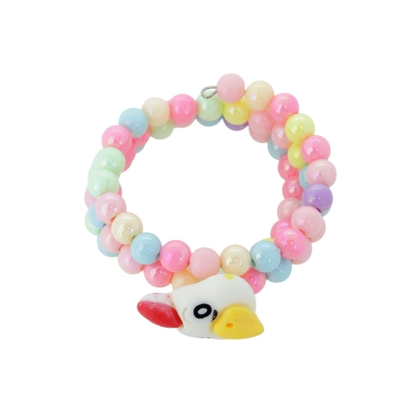 JEWELRY - CHILDREN'S BRACELET - MEMORY WIRE AND PLASTIC - CHICKEN G163 - WHITE-YELLOW-MIX - PACKAGE 12pcs.