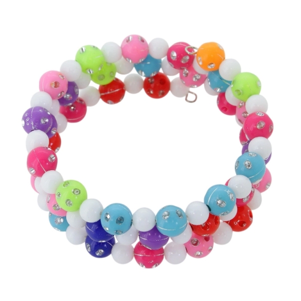 JEWELRY - CHILDREN'S BRACELET - MEMORY WIRE AND PLASTIC - BALL CRYSTALS G149 - WHITE AND MIX - PACKAGE 12pcs.