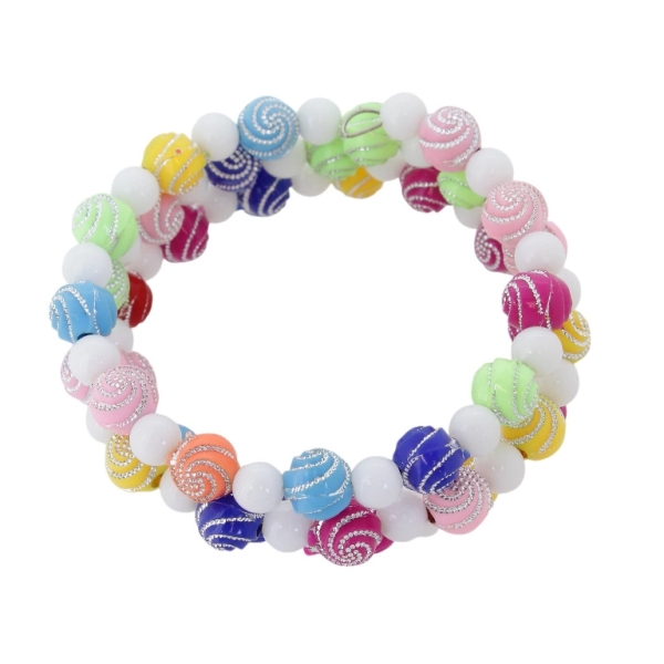 JEWELRY - CHILDREN'S BRACELET - MEMORY WIRE AND PLASTIC - BALL SPIRAL G148 - WHITE AND MIX - 1pc.