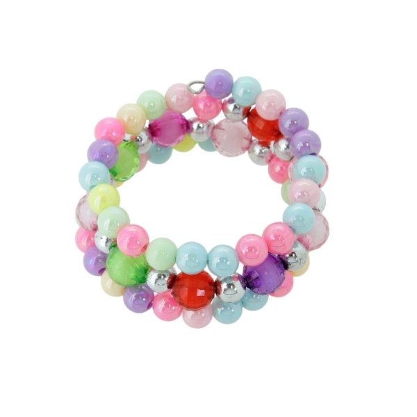 JEWELRY - CHILDREN'S BRACELET - MEMORY WIRE AND PLASTIC - BALL FACETED G156 - RED-NICKEL-MIX - PACKAGE 12pcs.