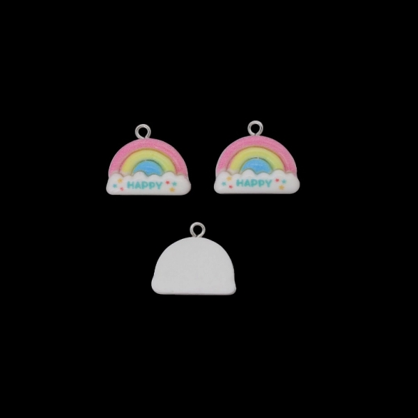 ПЛАСТМАСОВИ МЪНИСТА - РЕЗИН 3D - ВИСУЛКА - ДЪГА 04 С ОБЛАК HAPPY - 20х18х6мм БЯЛО И МИКС - 2 бр. Отвор-2.0мм