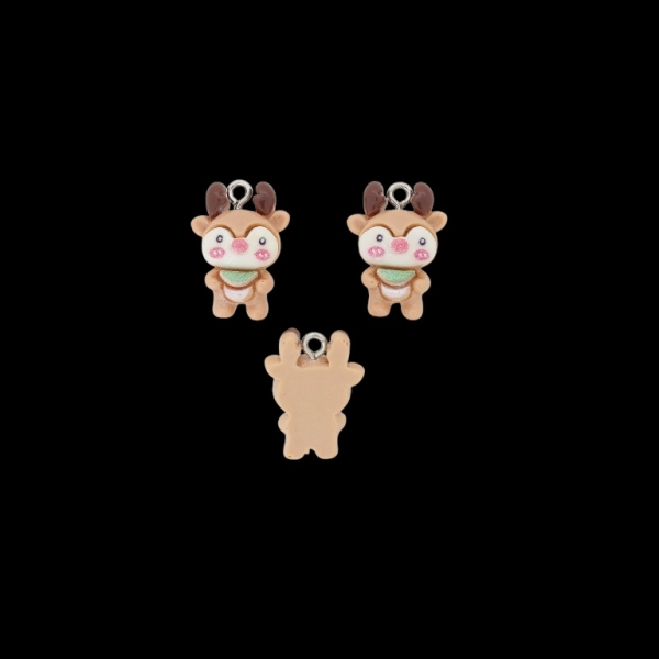 PLASTIC BEADS - RESIN 3D - PENDANT - DEER 04 - 16x22x8mm BROWN (LIGHT)-ECRU-PINK - 2pcs. Hole-2.0mm