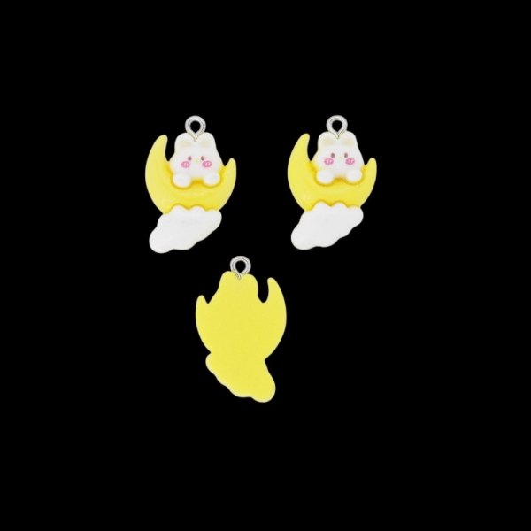 PLASTIC BEADS - RESIN 3D - PENDANT - RABBIT 21 WITH MOON - 18x28x6mm YELLOW-ECRU-PINK (DARK) - 2pcs. Hole-2.0mm