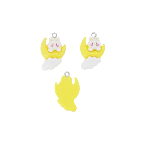 PLASTIC BEADS - RESIN 3D - PENDANT - RABBIT 21 WITH MOON - 18x28x6mm YELLOW-ECRU-PINK (DARK) - PACKAGE 30pcs. Hole-2.0mm