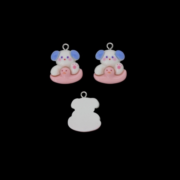 PLASTIC BEADS - RESIN 3D - PENDANT - DOG 07 WITH LIFEBUOY DUCK - 19x23x7mm WHITE-PINK-BLUE - 2pcs. Hole-2.0mm