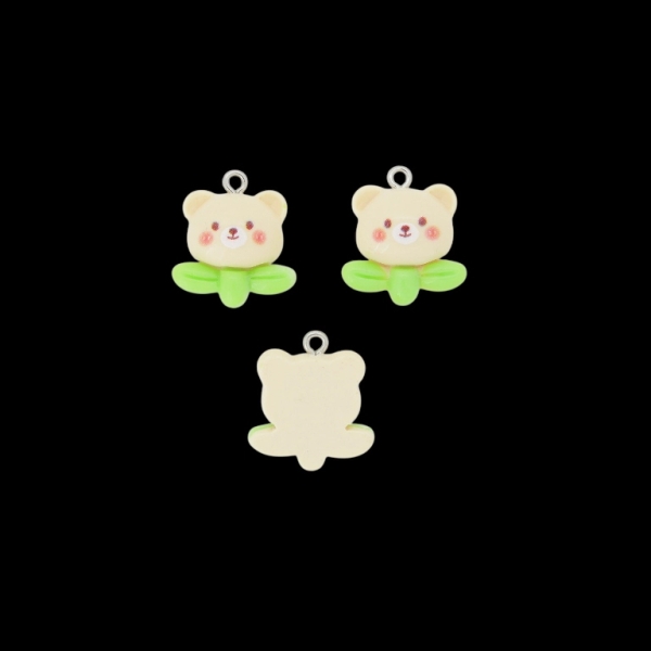 PLASTIC BEADS - RESIN 3D - PENDANT - BEAR 39 - 20x23x8mm ECRU-GREEN (LIGHT) - 2pcs. Hole-2.0mm