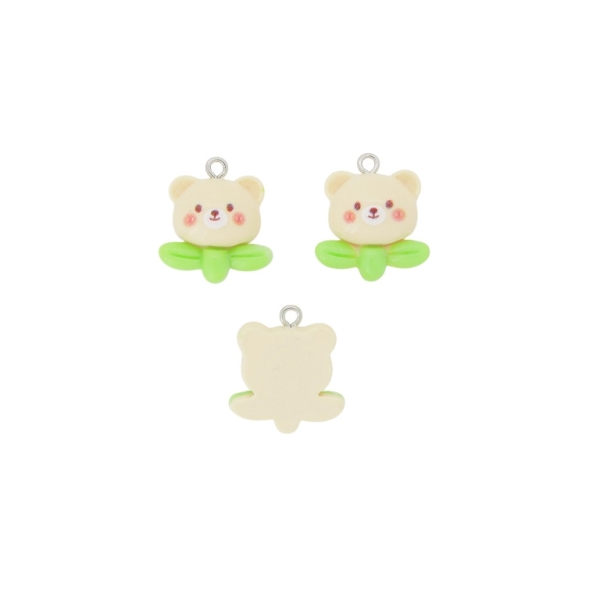 PLASTIC BEADS - RESIN 3D - PENDANT - BEAR 39 - 20x23x8mm ECRU-GREEN (LIGHT) - PACKAGE 30pcs. Hole-2.0mm