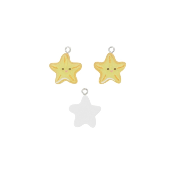 PLASTIC BEADS - RESIN 3D - PENDANT - STARFISH 02 - 19x21x3mm YELLOW (LIGHT)-ORANGE - 2pcs. Hole-2.0mm